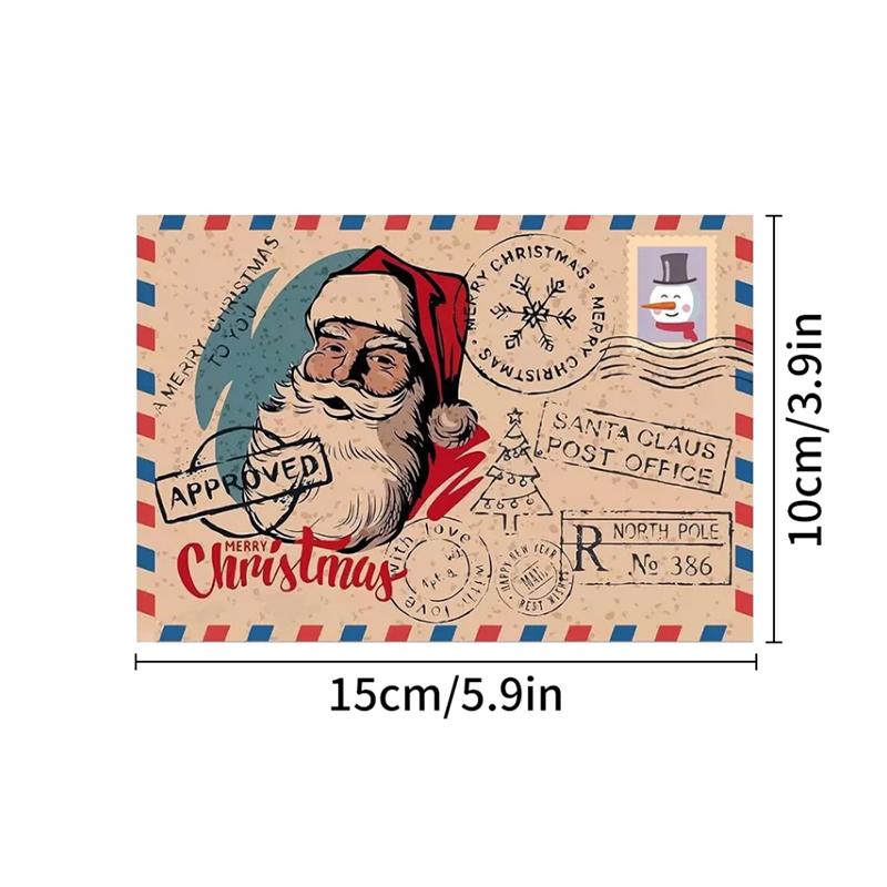 5Pcs Christmas Postcard Greeting Card Vintage Christmas Stamp Cards with Envelopes New Year Gift Card Xmas Party Decor Supplies