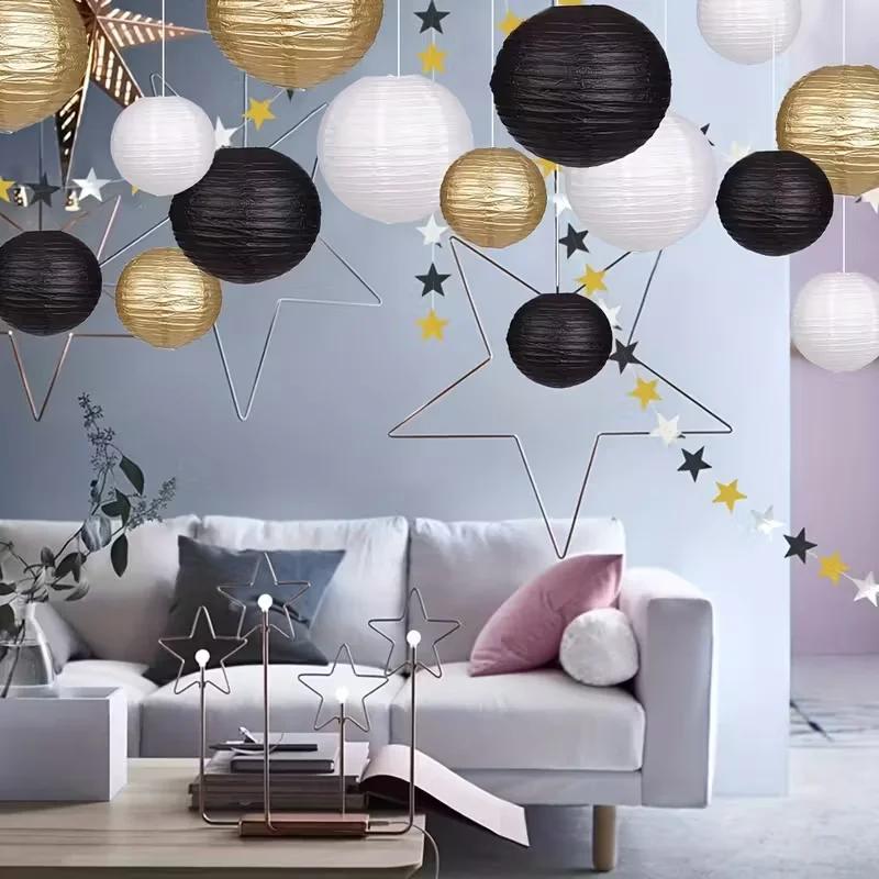 Top Quality Black round Paper Lanterns Chinese Japanese Style Decorative Hanging Lamp for Anniversary Birthday Wedding Party