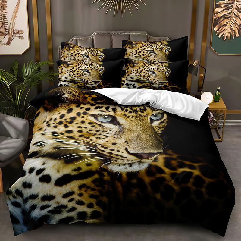 Модный комплект постельного белья с 3D животными, золотой леопардовый пух, пододеяльник AU140 * 210, полноразмерное покрывало с принтом свирепого зверя и застежкой-молнией, мягкий пододеяльник