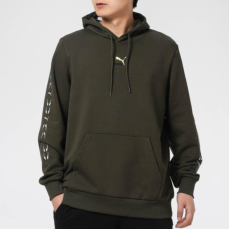Puma Sports Casual Logo Print Hooded Sweatshirt Men Sweatshirts Dark-Green 531243-70