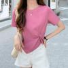 Женская футболка с нерегулярным подолом, сплошной цвет, декор с узлом, круглая шея, короткая
