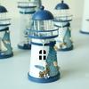 Mediterranean Lighthouse Iron Candle Candlestick Blue White Home Table Decor