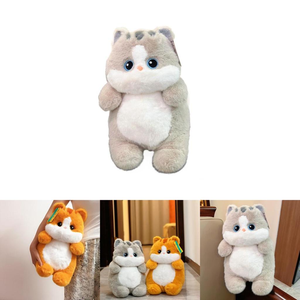 Large Gold Cat Plush Doll With Rabbit Fur And Knit Sweater For Kids