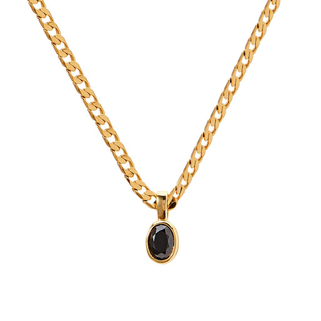 Delicate Multicolour Oval CZ Natural Stone Pendant Necklace for Women Stainless Steel Cuban Chain Necklace Fashion Jewelry Gift