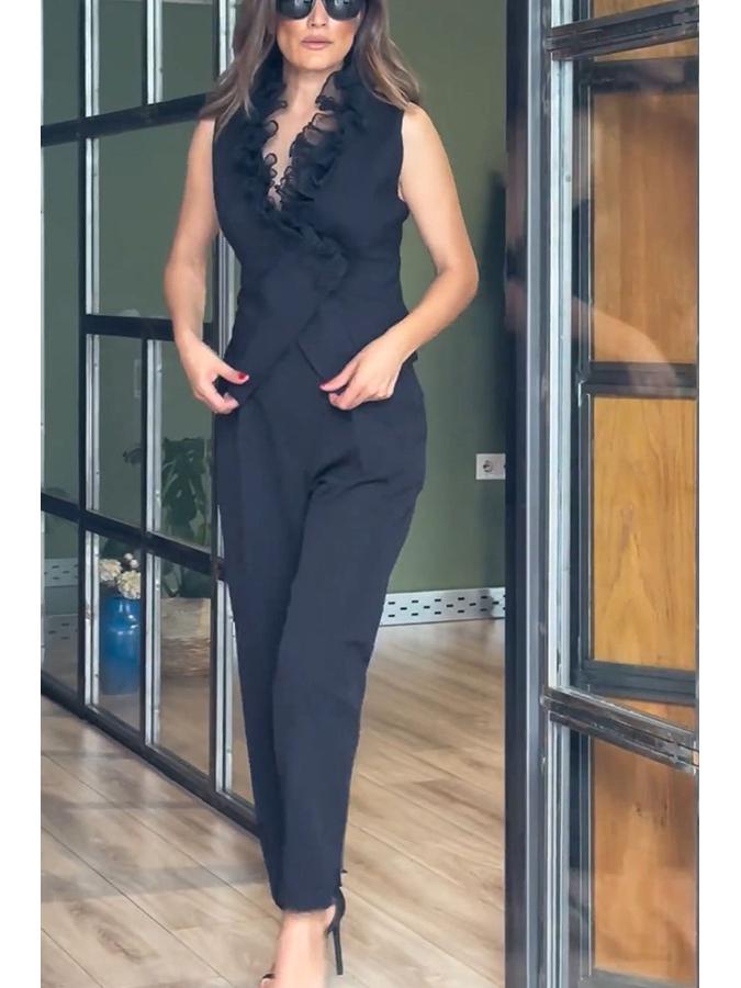 Комплект из европейского и американского жилета и длинных брюк без рукавов 2024 года - Женская весенне-летняя мода