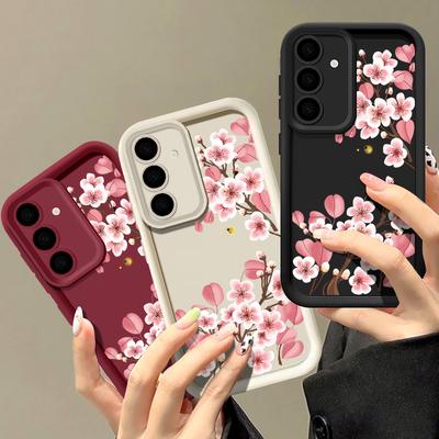 Мягкий чехол для телефона из ТПУ с розовым цветочным принтом для Samsung S25 Plus S24 FE S23 Ultra S22 A56 A16 A15 A55 A36 A06 A05 A35 A34, противоударный матовый чехол-бампер