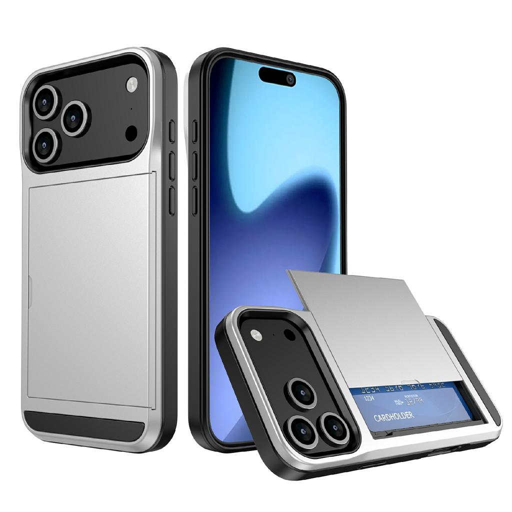 Чехол для iPhone 17 Pro со сдвижным держателем для карт, задняя крышка для телефона из ПК+ТПУ