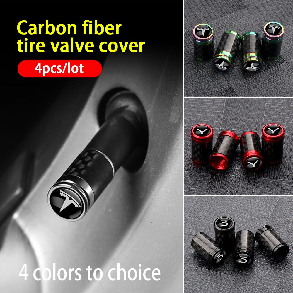 kpjgs1 4pcs/set Car Carbon fiber pattern Tire Valve Dust Cover For Tesla Model Y Model 3 wheels Valve caps Auto Accessories