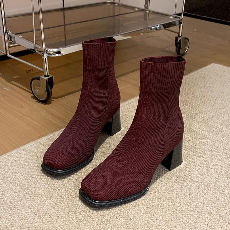 Fashion Aphixta Solid Color Sexy Women Ankle Boot 7cm High Heels Modern Sock Boots Shoes Woman Boats botines para mujeres Big Size 42