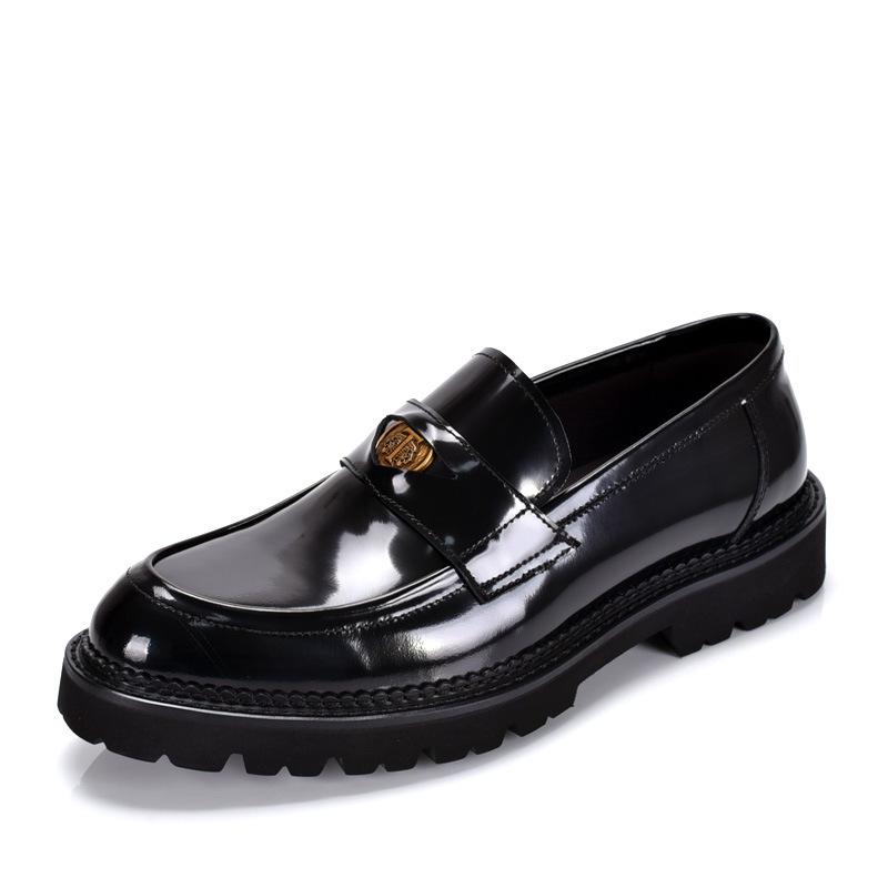 Новые мужские лоферы без шнуровки из натуральной кожи - Business Casual, с круглым носком, цельные, британский стиль, лакированные, для всех сезонов.