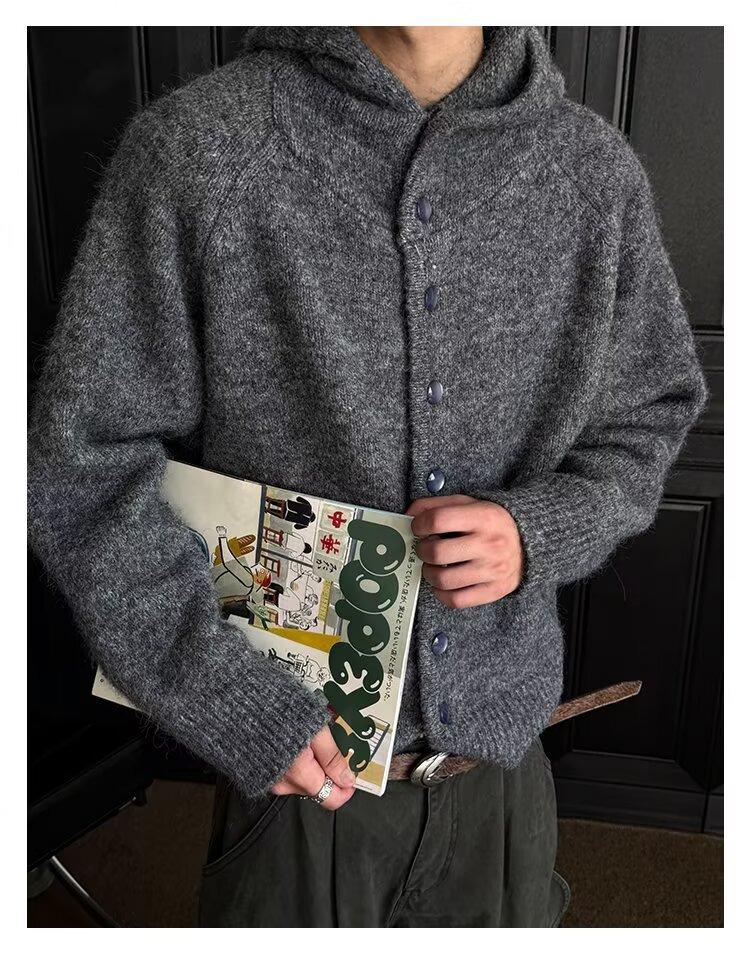 Men's Retro Hooded Knit Cardigan Sweater - Old Money Style, Cleanfit, Relaxed Short Jacket