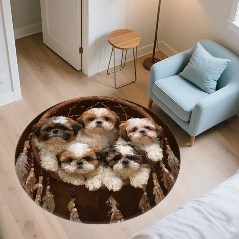 Shih Tzu pattern round rug,Carpet Rug for Living Room Bedroom Playroom ,Non-slip Floor Mat,Holiday Gifts and Birthday Gifts.