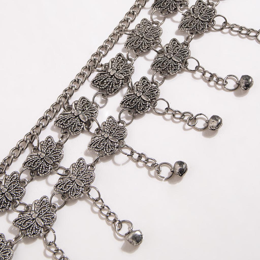 Новый женский многобабочковый, античное серебро, ретро, колокольчик с обильной резьбой, танец живота, поясная цепочка, этнический стиль, богемный