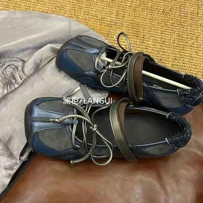 Женские балетки Корейский балетный стиль на шнуровке ретро повседневная обувь Удобные легкие балетные кроссовки