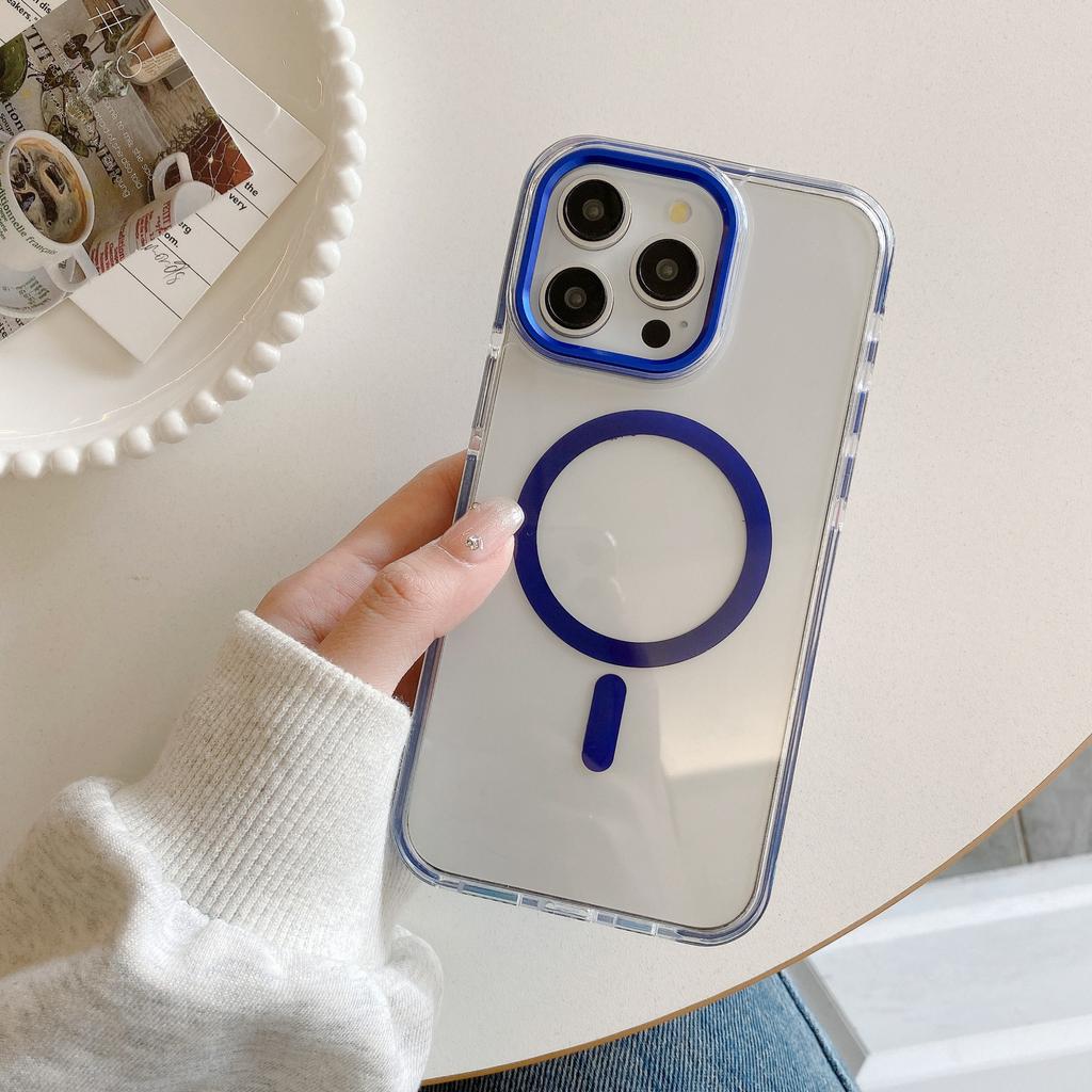 Anti Slip Colored Edge Airbag Anti Drop for IPhone 15 Magnetic Phone Case for Apple 14promax Metal Lens Ring