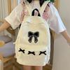 Cute Bowknot Casual Travel Daypack Corduroy School Bag Lightweight Student Rucksack for Girls Women High School College Work CLE