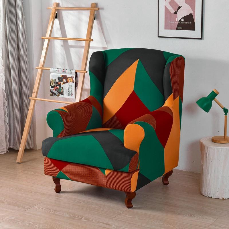 Geometric Wing Chair Cover Stretch Spandex Wingback Chair Covers Armchair Slipcover Furniture Protector Cover With Seat Covers