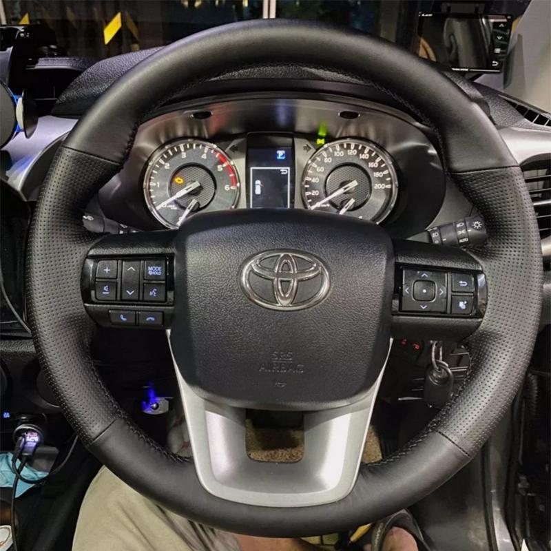 Hand Stitched Microfiber Leather Car Steering Wheel Cover Protector for Toyota Fortuner Hilux 2015- Car Interior Accessories