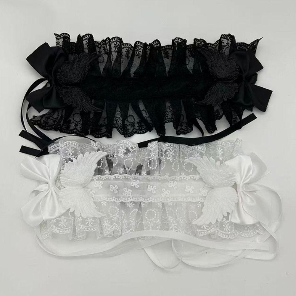 Rivet Lolita Wings Lace Headband Y2k Ruffled Hairband Cute Lolita Hair Clip Comic Convention