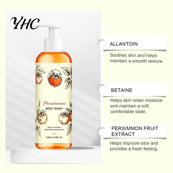 Refreshing Fruity Body Wash Persimmon Wash, 100ml Gentle Exfoliating Shower Gel with Fresh Natural Deodorizing Fruit Scent, Deep Cleansing Mild Daily
