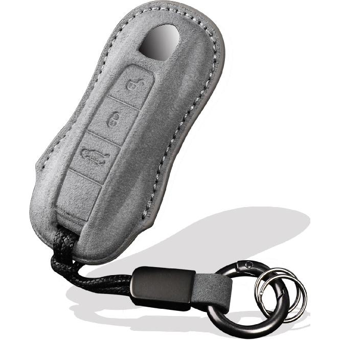 for Porsche Key Fob Cover with Keychain Fit for Panamera, Cayenne, Macan,Taycan,918 Smart Keys Case Protector suede (Black, Style A)