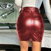 PU Leather Short Skirt Women's Plus-size Pleated Leather Skirt Sexy Tight Height Fanny Pack Hip Skirt Women's Fashion Slim-fit Skirt