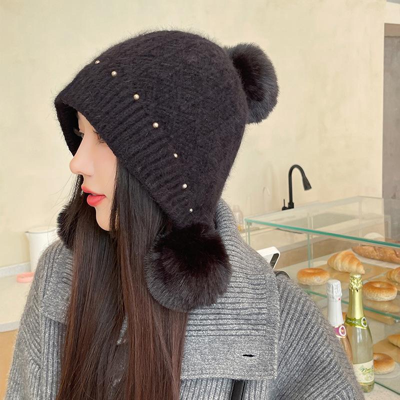 Новая осенне-зимняя женская теплая толстая вязаная шапка, модная милая ветрозащитная шапка, уличная однотонная велосипедная шапка-ушанка