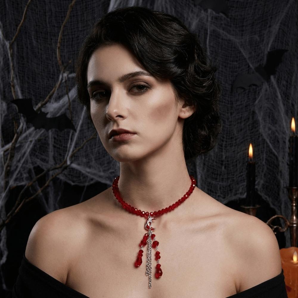 Red Halloween Collarbone Chain Tassel Halloween Earrings Fashion Blood Drop Necklace Party