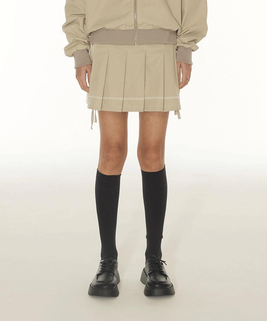 Dear Stalker Cotton Strap Pleats Skirt - Beige