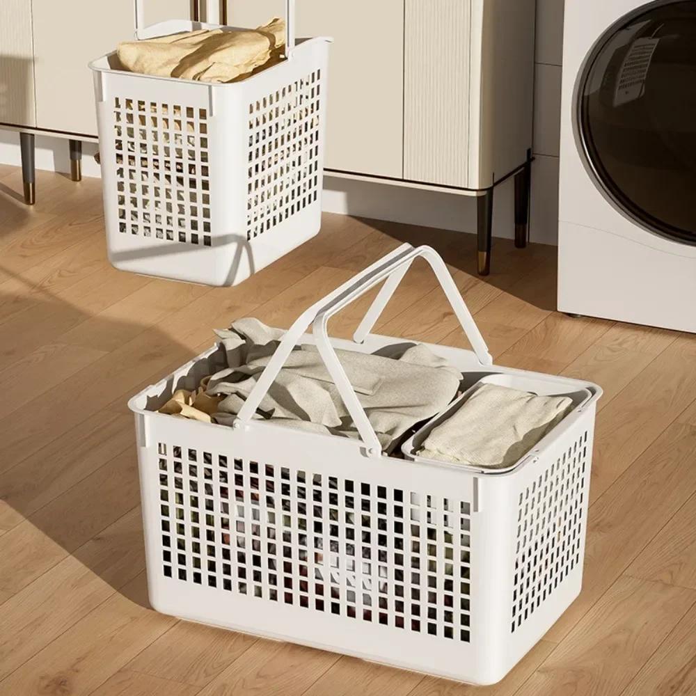Dirty Clothes Basket Handheld Portable Laundry Basket With Movable Wheel Large Capacity Multifunctional Bathroom Storage Trolley