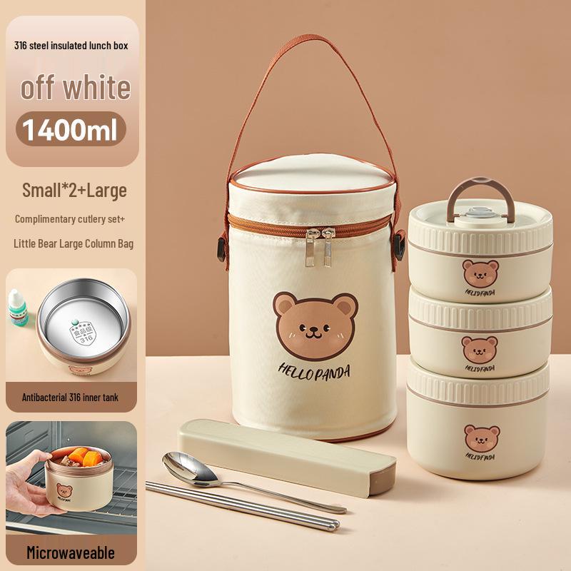 316 Stainless Steel Insulated Double-Layer Microwaveable Bento Lunch Box for Students and Office Workers