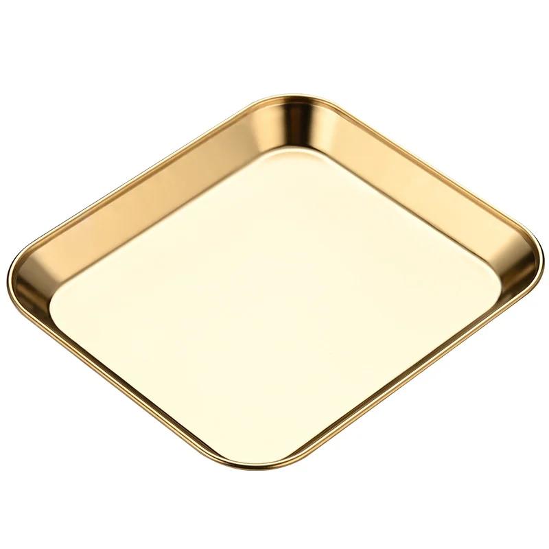 Квадратная тарелка из нержавеющей стали 304, золотистые толстые шампуры, тарелка для ресторана, коммерческого использования, с плоским дном, корейская посуда для барбекю