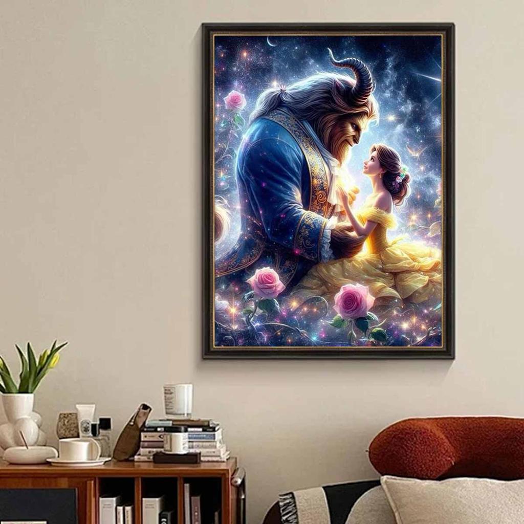 5D DIY Diamond Art Painting Kits for Adults,  Princess and The Beast Full Round Crystal Diamond Kits for Beginner for Home Wall Decorate