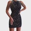 2025 Spring Sexy Halterneck Off-Shoulder Tassel Sequin Dress - European & American Fashion