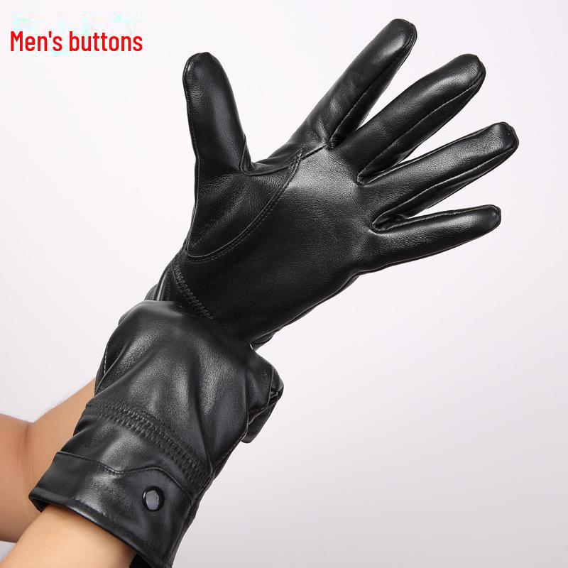 Men's Genuine Leather Cycling Gloves, Thick Velvet-Lined for Warmth, Winter Sheepskin Motorcycle Gloves