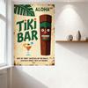 Vintage Tiki Bar Metal Tin Sign, Retro Beige Background with Aloha Palm Leaf, Tiki Totem & Cocktail Glass Art, Best for Beach Ho