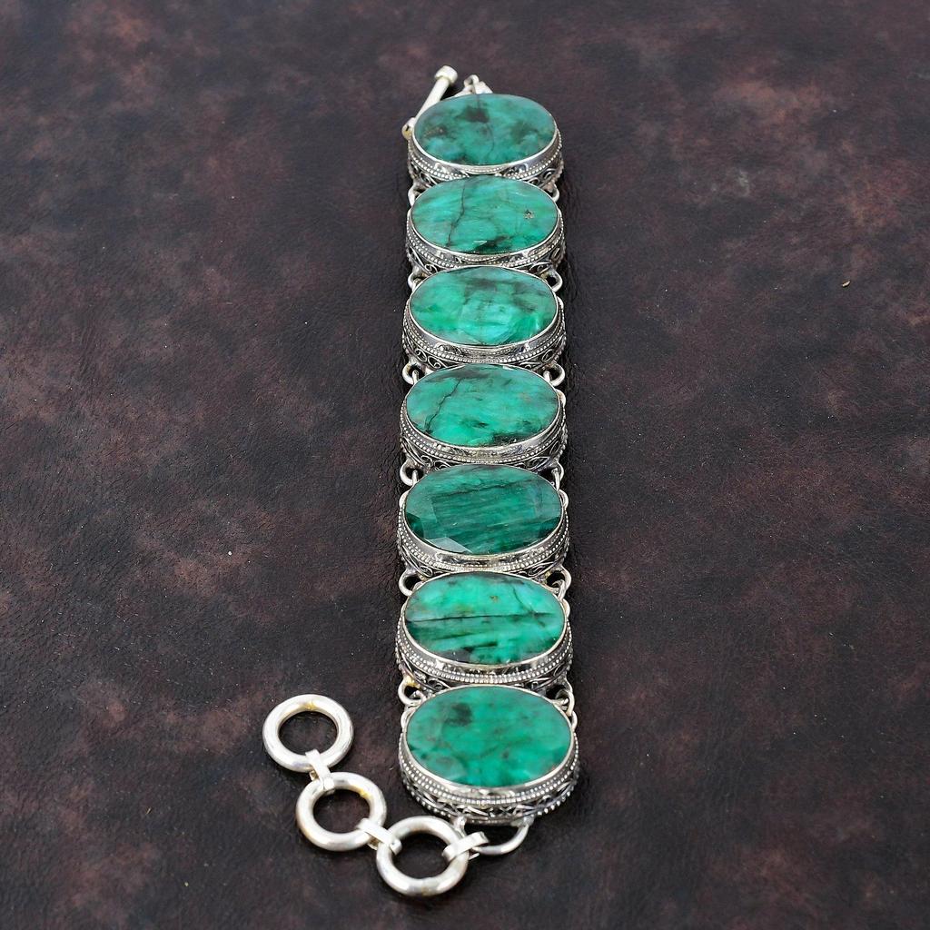 Граненый Замбийский Изумрудный Браслет Драгоценный Камень Старинные Ювелирные Изделия Браслет Стерлингового Серебра 925 Браслет Ручной Работы Новые Ювелирные Изделия Регулируемый Браслет-Цепочка