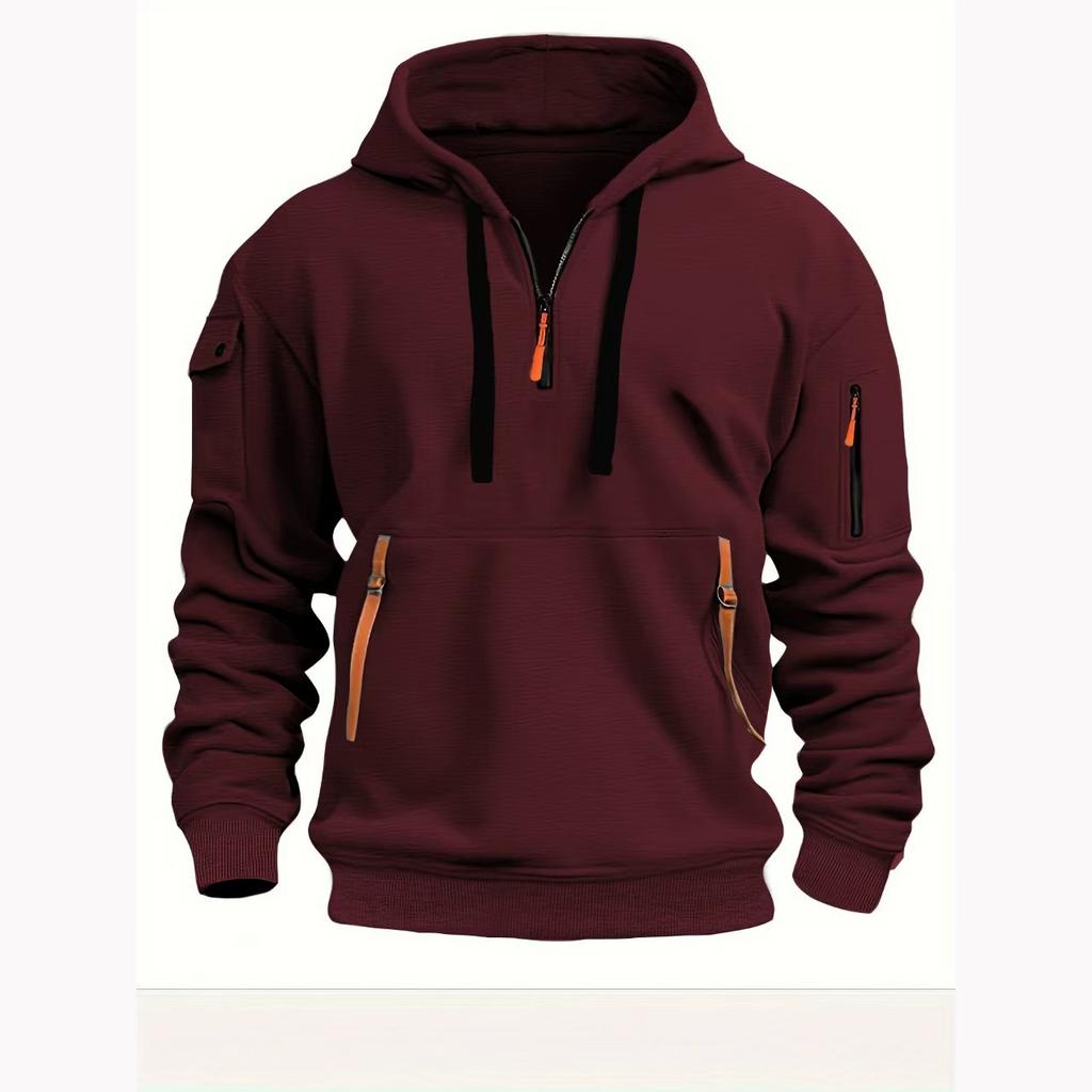 2025 New Men's Sweater Hoodie Zipper Multi-pocket Sports Top