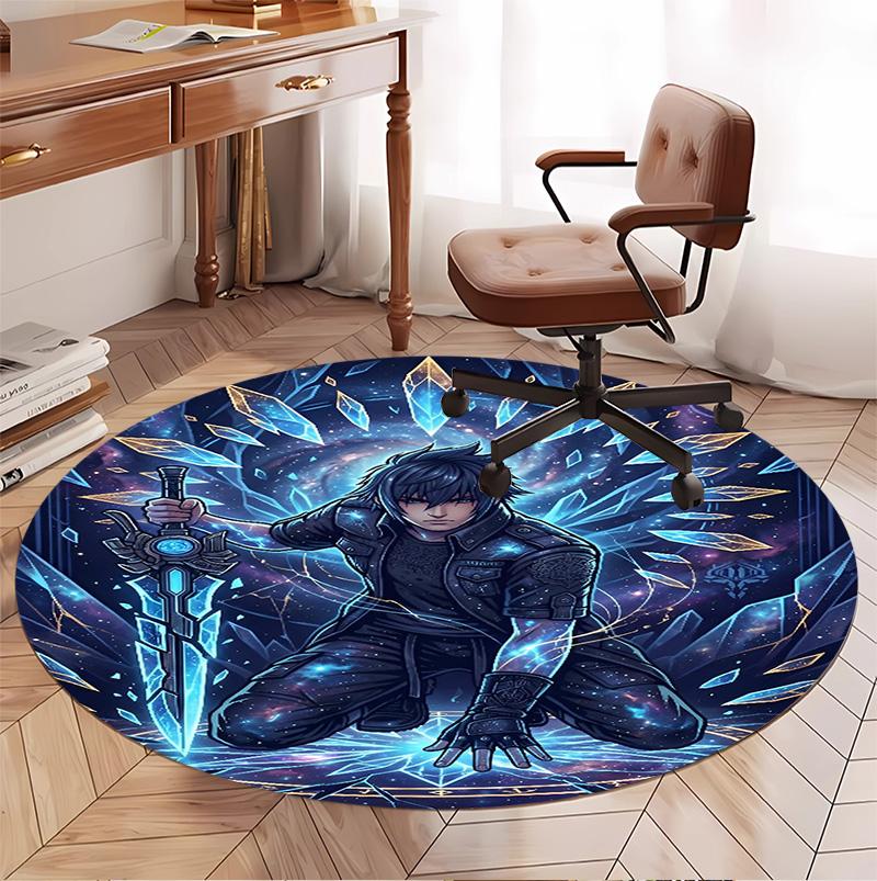 Final Fantasy Pattern Round Rug, Indoor/Outdoor Mat, for Picnic, Gameroom, Bedroom, Office, Living Room, Home Decor Carpet, Birthday Gift