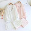 Set of New Women's Spring and Autumn Pajamas Long-sleeved Trousers 100% Cotton Crepe Home Wear Two-piece Set