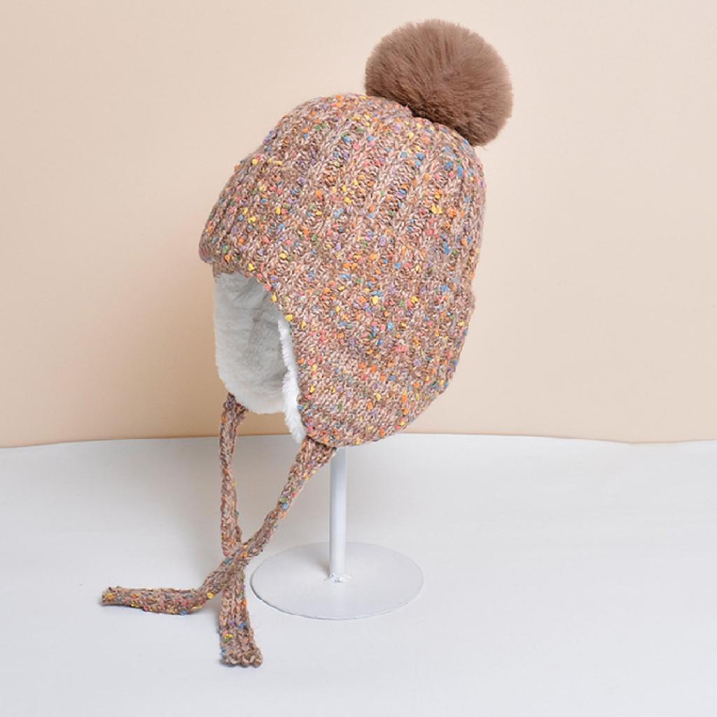 Женская зимняя шапка, вязаная шапка-ушанка, шапка-чулок с ушками, уличная теплая меховая шапка