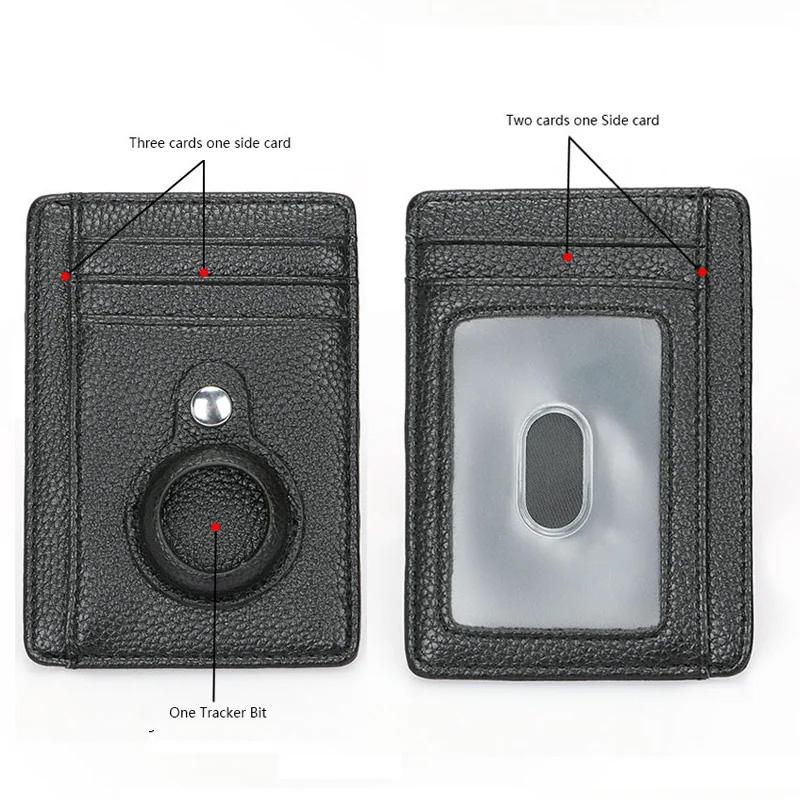 Genuine Leather Card Holder with Airtag Slot Men Airtag Card Holder Wallet Case Airt Tag Male Wallet with Airtag Holder