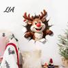 Holiday Home Decoration Christmas Reindeer Wall Decal, 3D Hole Illusion Red Nose Rudolph Sticker, Elk Window Clings Peel And Stick Waterproof
