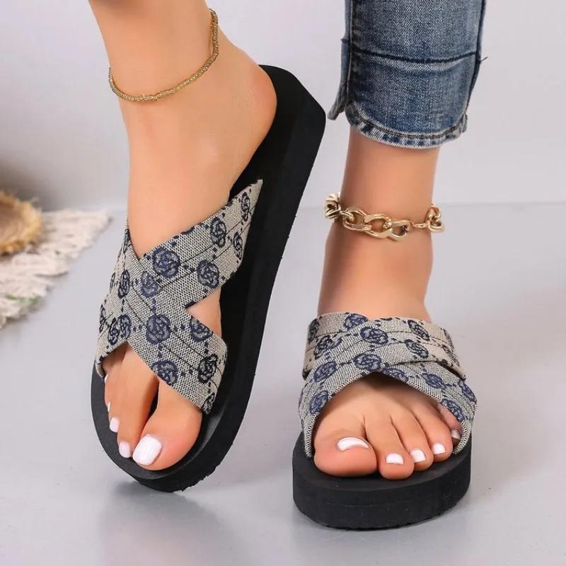 Женские модные сандалии, Сандалии на толстой подошве-платформе с перекрестными ремешками, Летние спортивные сандалии с ремешком на щиколотке и пряжкой 2024