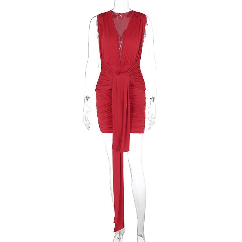 Женское новое летнее сексуальное платье-халат с V-образным вырезом и плиссировкой