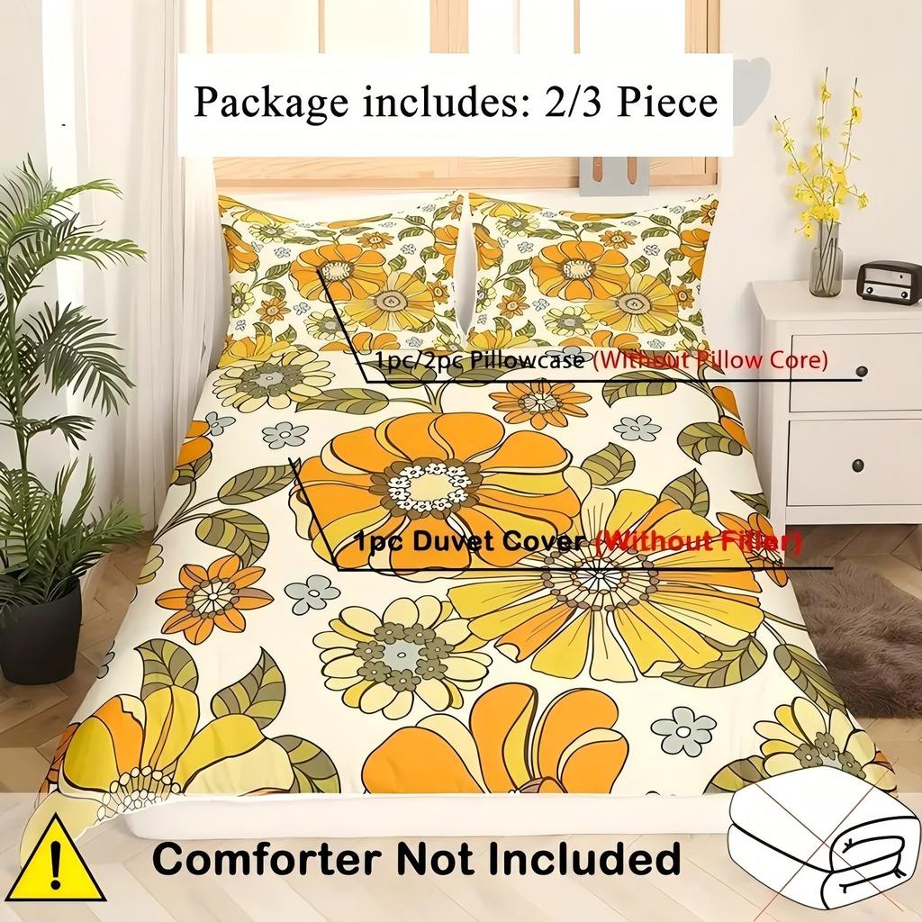 Comforter Yellow Flowers Pattern 3D Printed Elegant Rural Style Bedding Set Soft Comfortable Breathable Luxury Set