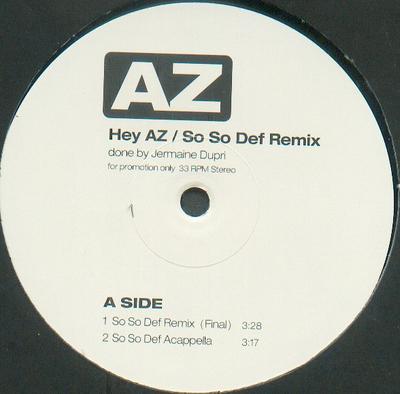 12-дюймовая пластинка AZ - Hey AZ / So So Def Remix 519921 Самоизданная 1997 Не из Японии Рэп и хип-хоп/R&B Б/у