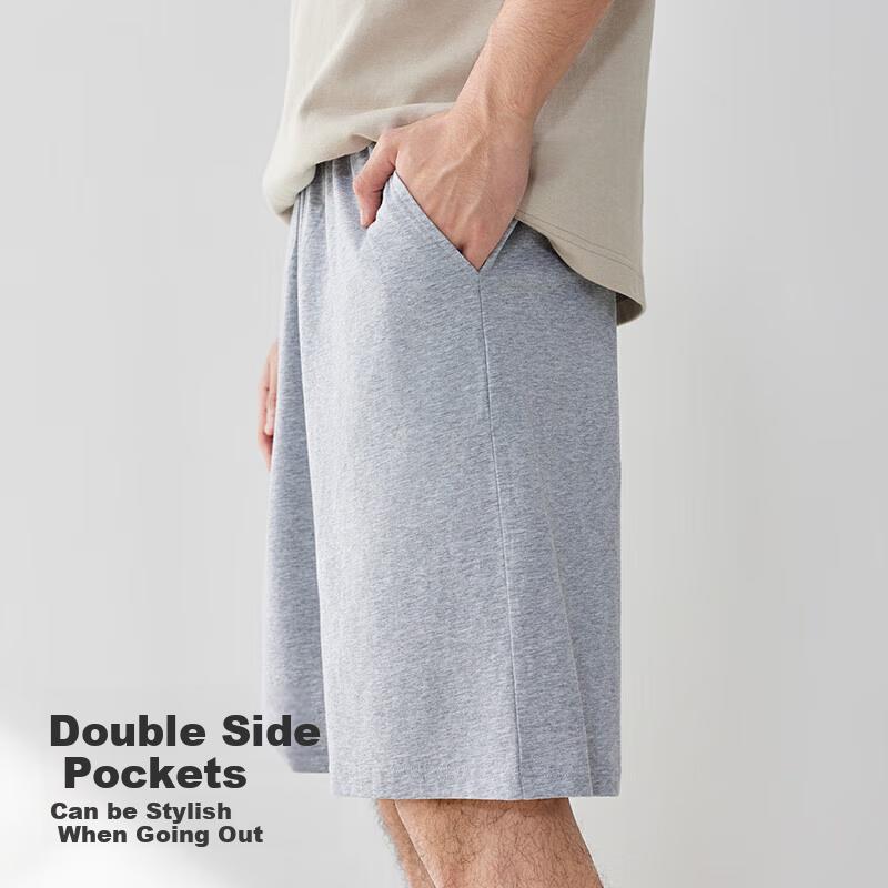 HLA Men's Sleep Shorts, Five-Point Pants, Pure Cotton, Wide-Range Comfortable, Suitable for Outdoor Wear, Beach Shorts, Home Pants