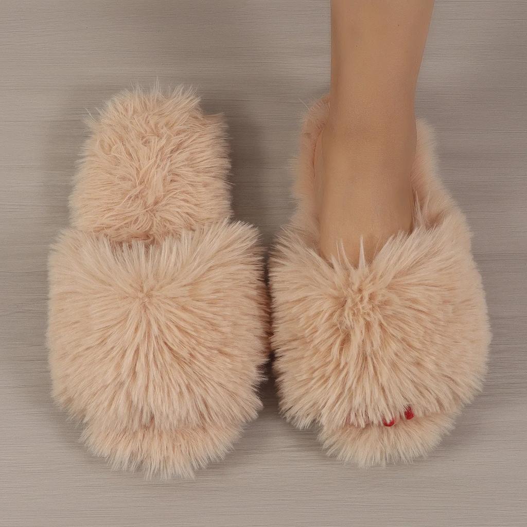 Winter Cotton Slippers Long Haired Women's Indoor Shoes New Autumn Winter Plush Footwear Casual Couples Comfortable Slippers