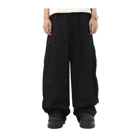 Мужские брюки-карго, свободные, широкие, винтажный стиль, эластичный пояс на шнурке, множество карманов, уличные брюки в стиле хип-хоп, длинные брюки